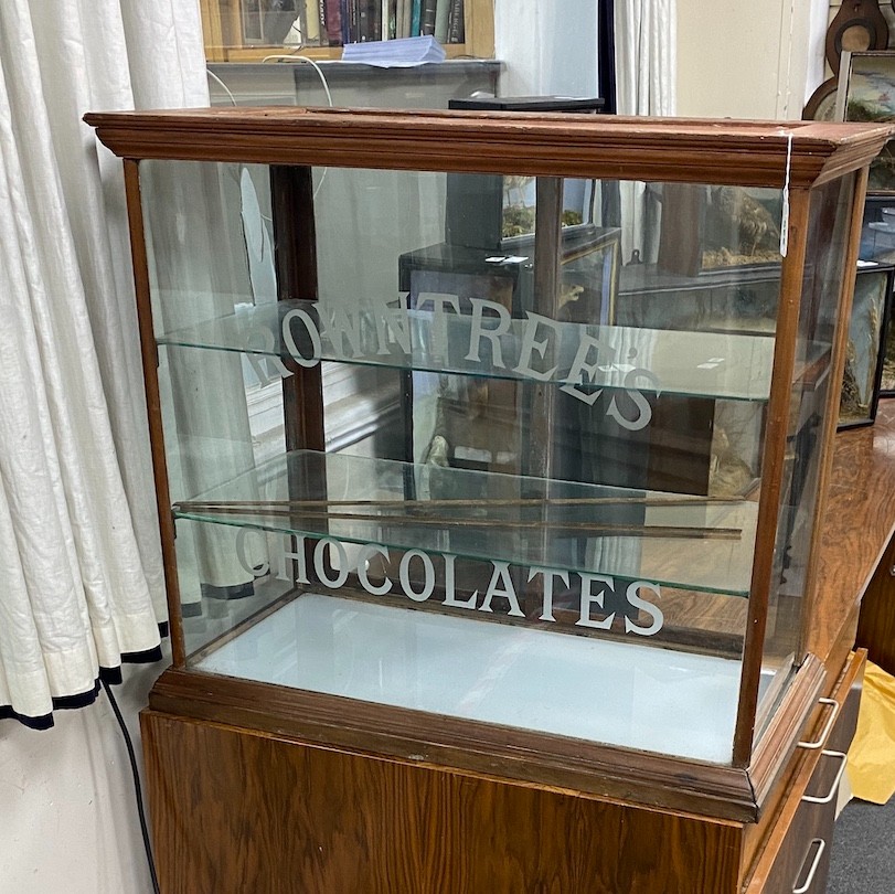 An early 20th century Rowntree's Chocolates shop cabinet, width 82cm, depth 43cm, height 71cm